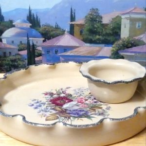 🇺🇸Home & Garden Party Chip and Dip🍜 🍱Set,Like🆕,Nice Gift Made in USA 2002